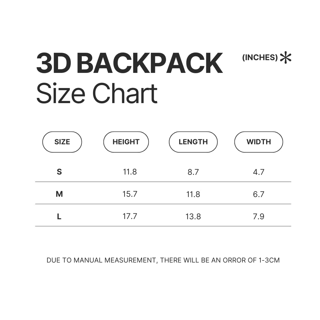 3D Backpack Size Chart - Frankenstein Shop