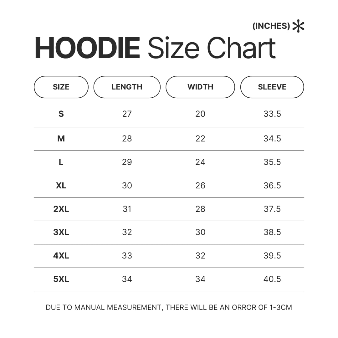 Hoodie Size Chart - Frankenstein Shop