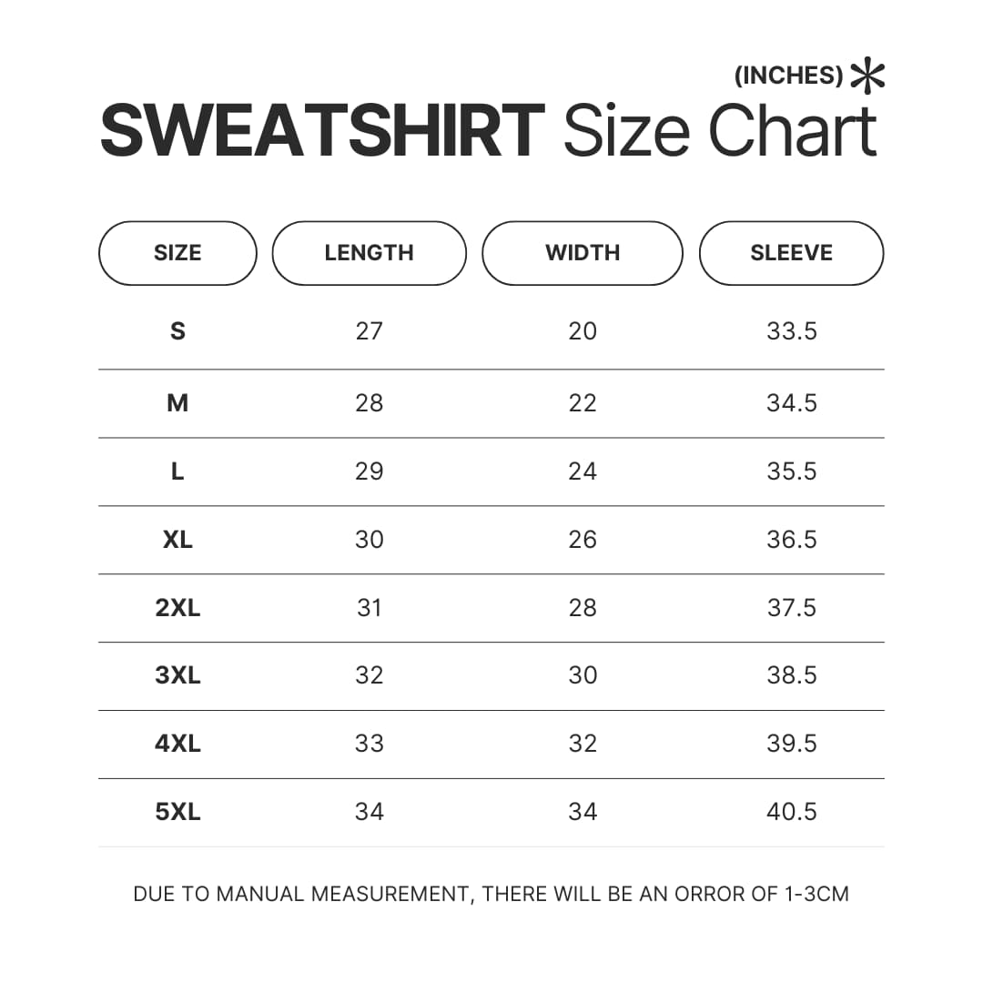 Sweatshirt Size Chart - Frankenstein Shop