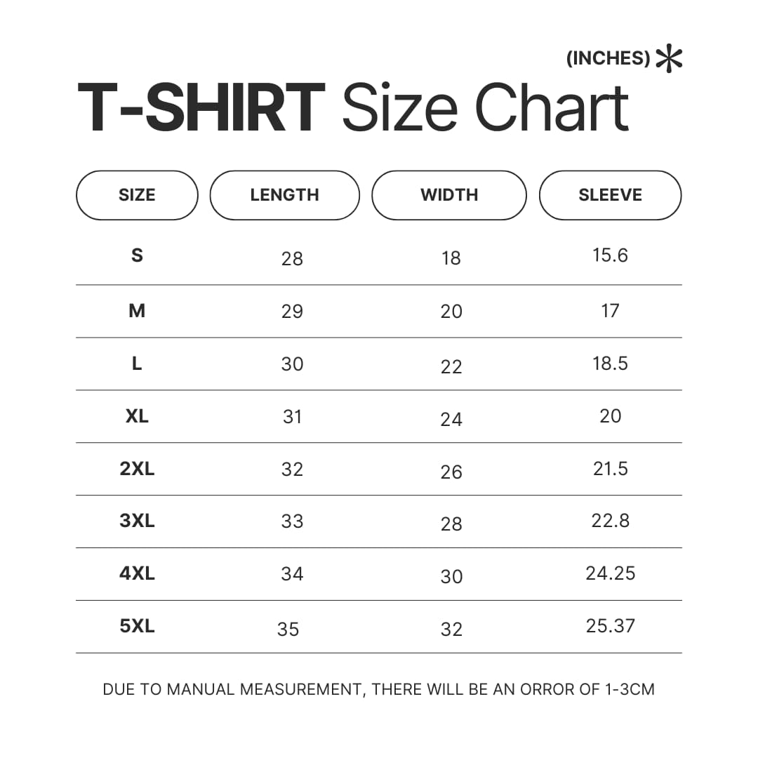 T shirt Size Chart - Frankenstein Shop