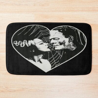 Frankenstein And Bride Goth Heart Bath Mat