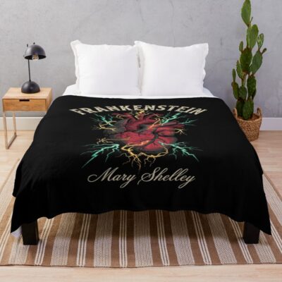 Frankenstein Anatomical Heart Lightning Throw Blanket