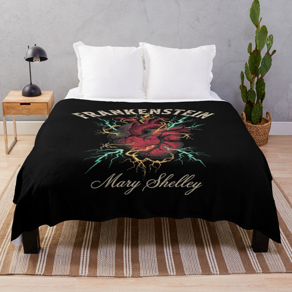Frankenstein Anatomical Heart Lightning Throw Blanket