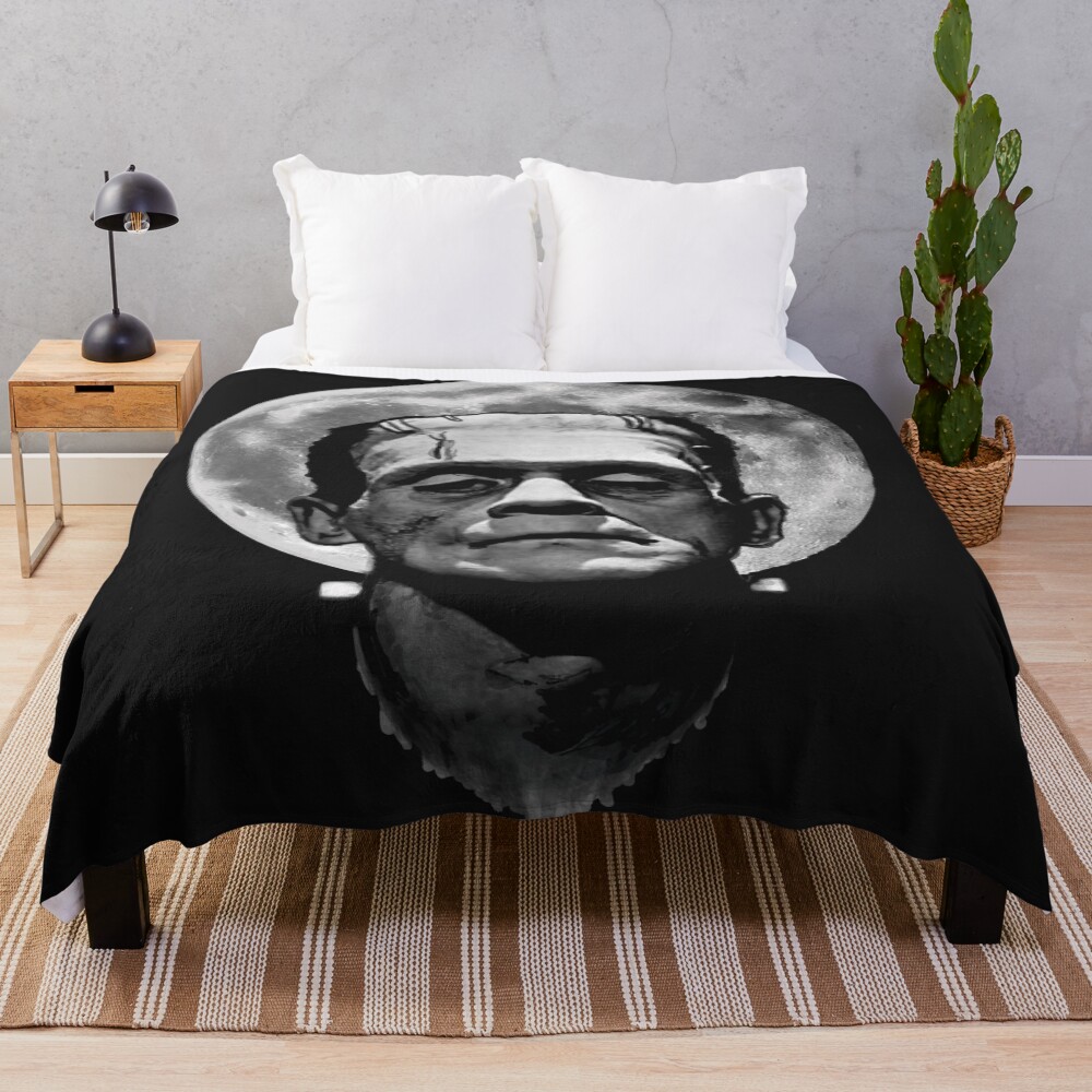 Monster Frankenstein Under Moon Throw Blanket
