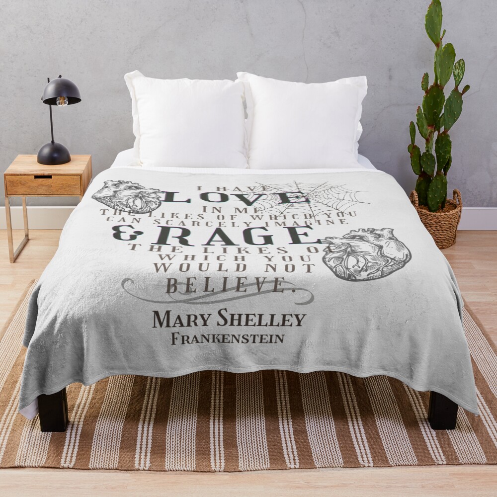 Mary Shelley Frankenstein Love And Rage Throw Blanket