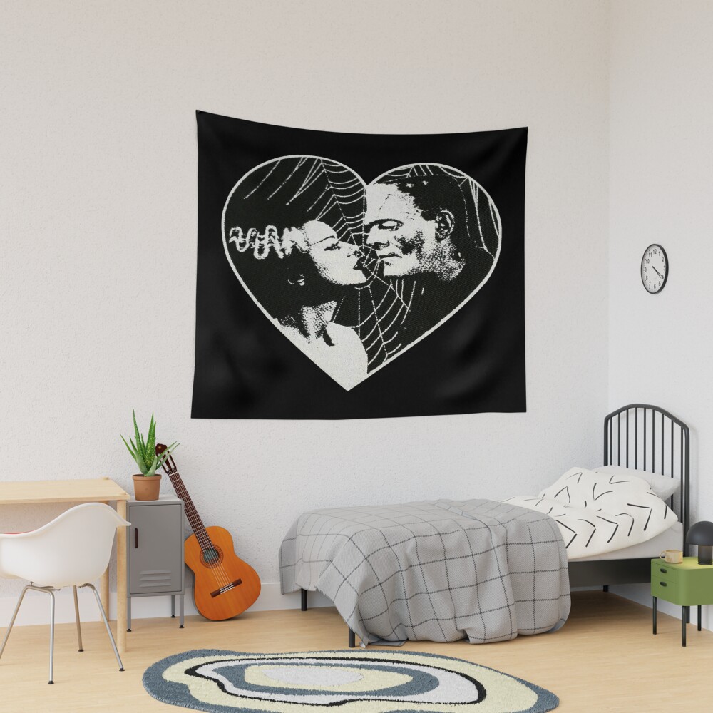 Frankenstein And Bride Goth Heart Tapestry