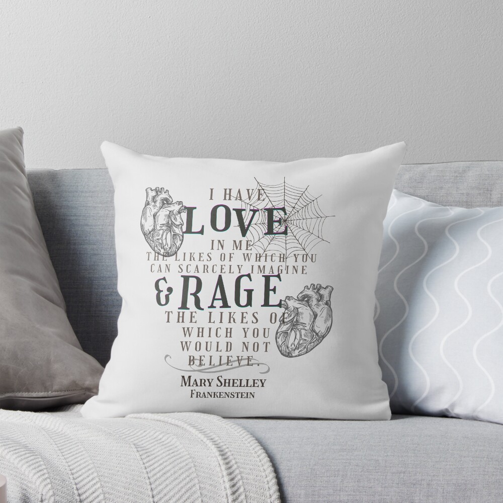Mary Shelley Frankenstein Love And Rage Throw Pillow