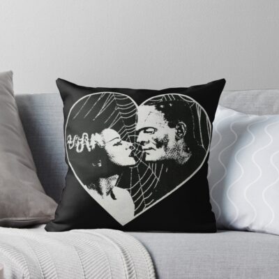 Frankenstein And Bride Goth Heart Throw Pillow