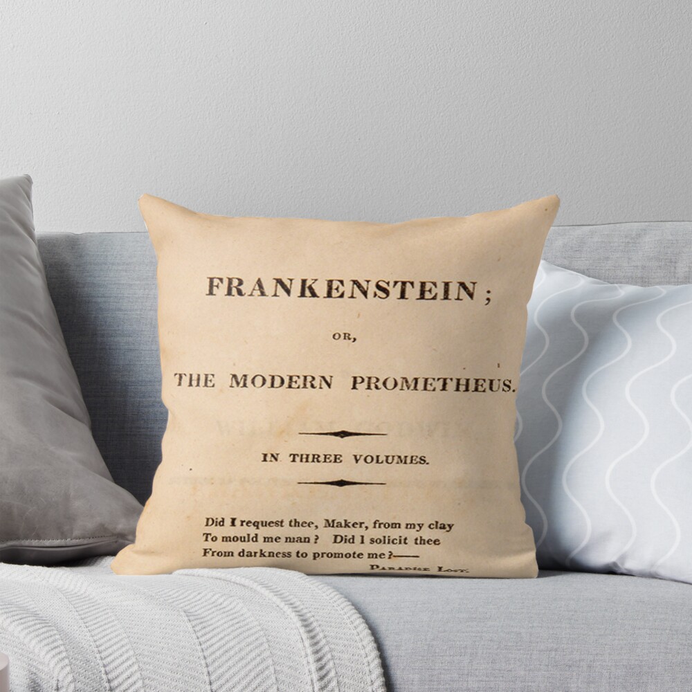 Frankenstein Title Page Vintage Throw Pillow