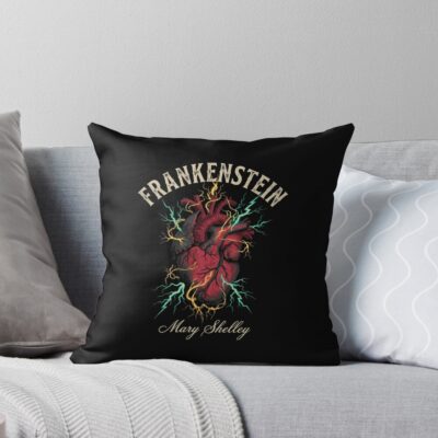 Frankenstein Anatomical Heart Lightning Throw Pillow