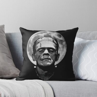 Monster Frankenstein Under Moon Throw Pillow