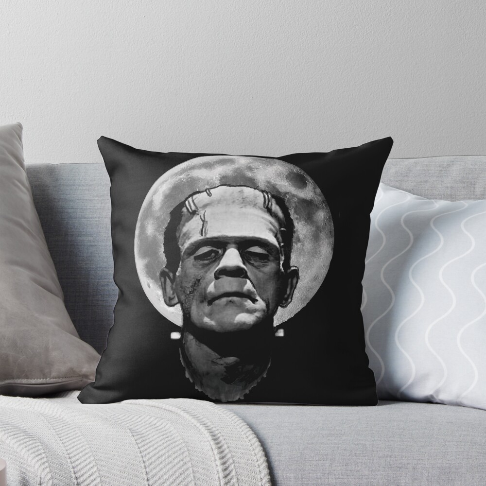 Monster Frankenstein Under Moon Throw Pillow